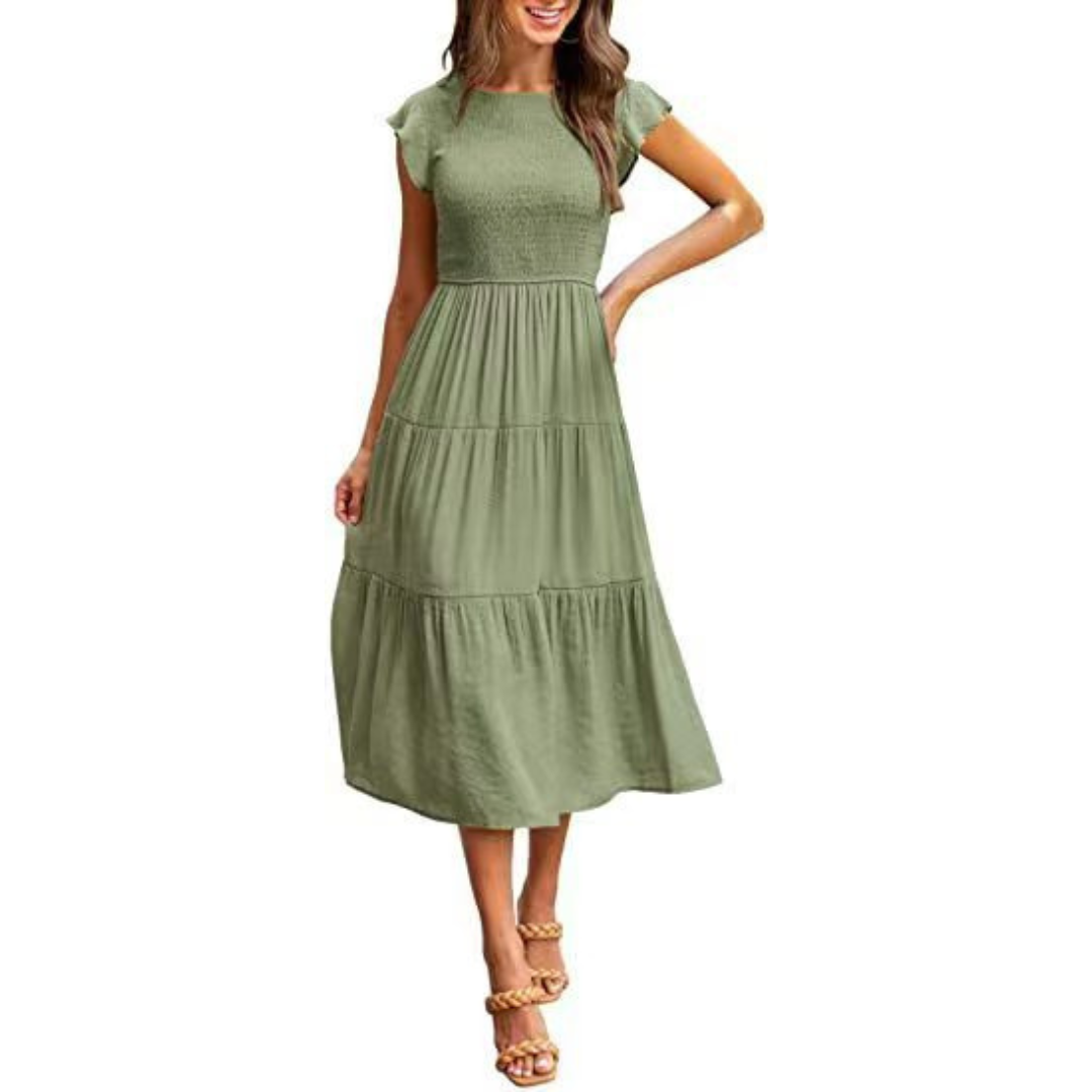 KRISELLE™ - Chic Midi Dress with Elegant Flutter Sleeves