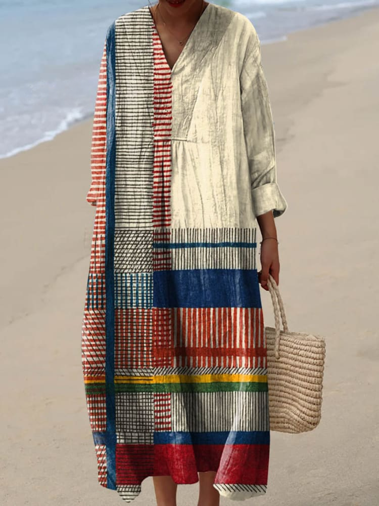 Vestido Retro Geométrico de Arte Lineal para Mujeres
