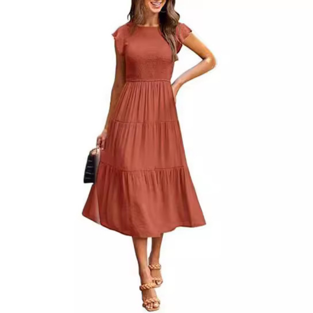KRISELLE™ - Chic Midi Dress with Elegant Flutter Sleeves