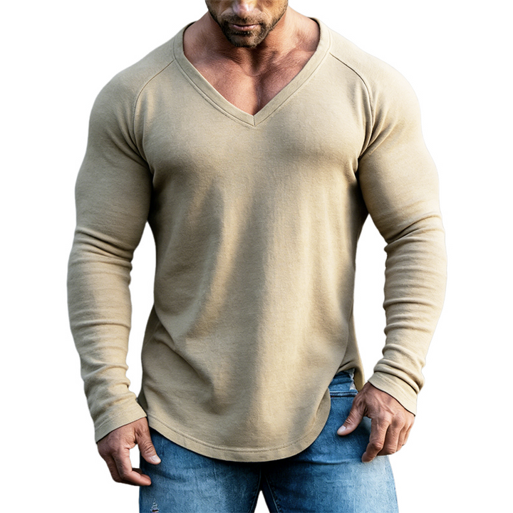 Men's Vintage-Inspired V-Neck Long Sleeve Tee - MTZ0627B6TO