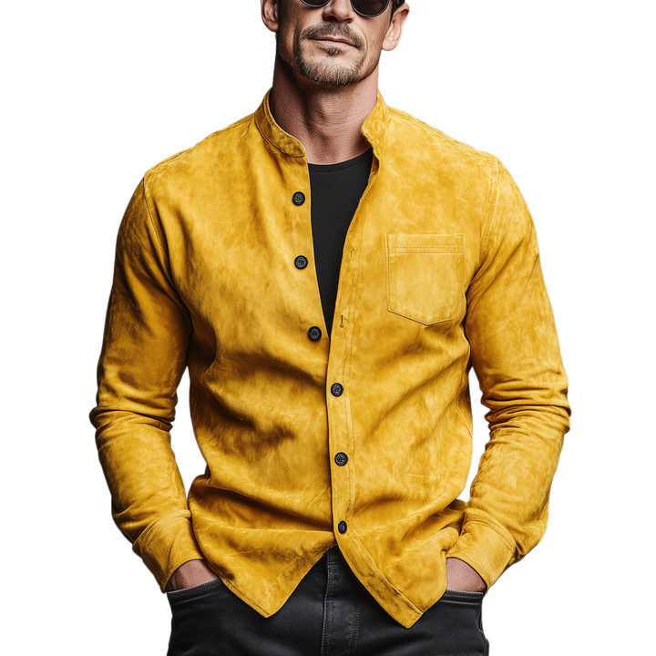 Men's Classic Casual Long-Sleeve Stand-Collar Faux Suede Shirt - MTA2492L8K