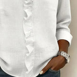 Vera | Blusa con Volantes, Escote en V y Mangas Largas