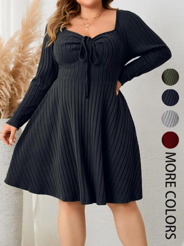 KATE™ - Plus Size A-Line Dress with Ribbed Sweetheart Neck for Autumn
