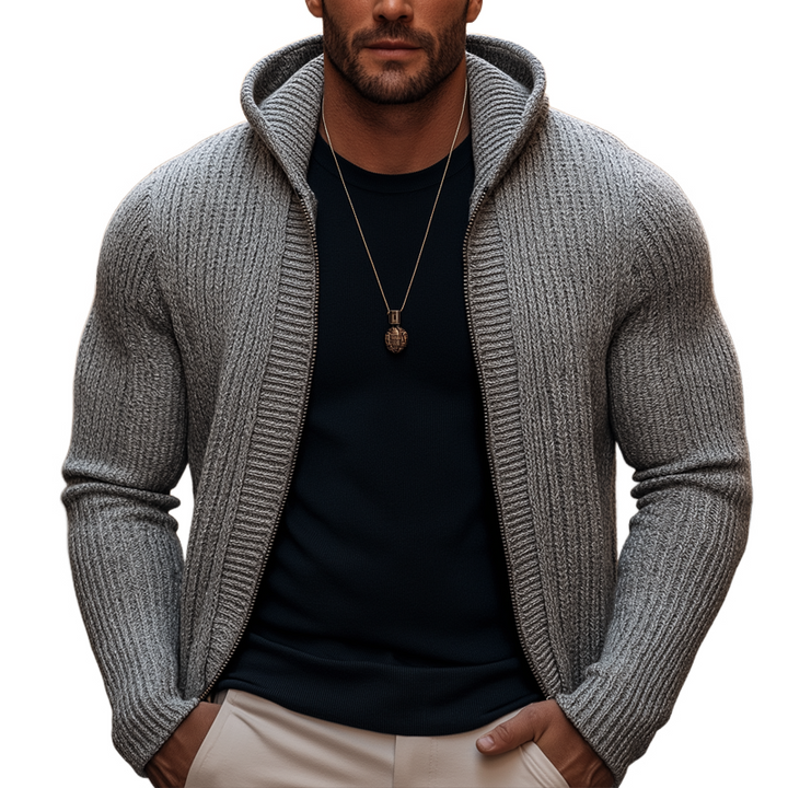 Men's Slim Fit Solid Color Hooded Knit Cardigan - MTA1113K7U