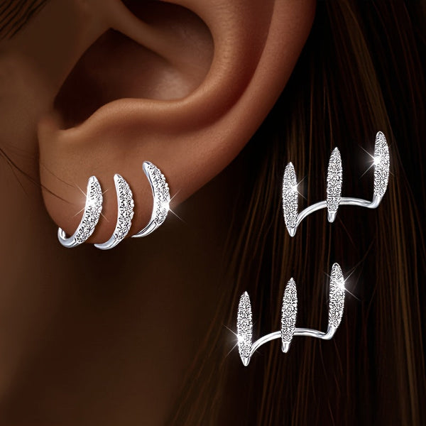 Pendientes trepadores de tres piezas curvas con brillo sobre la oreja