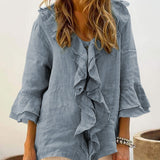 NADIA™ | Blusa con volantes y mangas acampanadas que estiliza