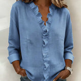Vera | Blusa con Volantes, Escote en V y Mangas Largas