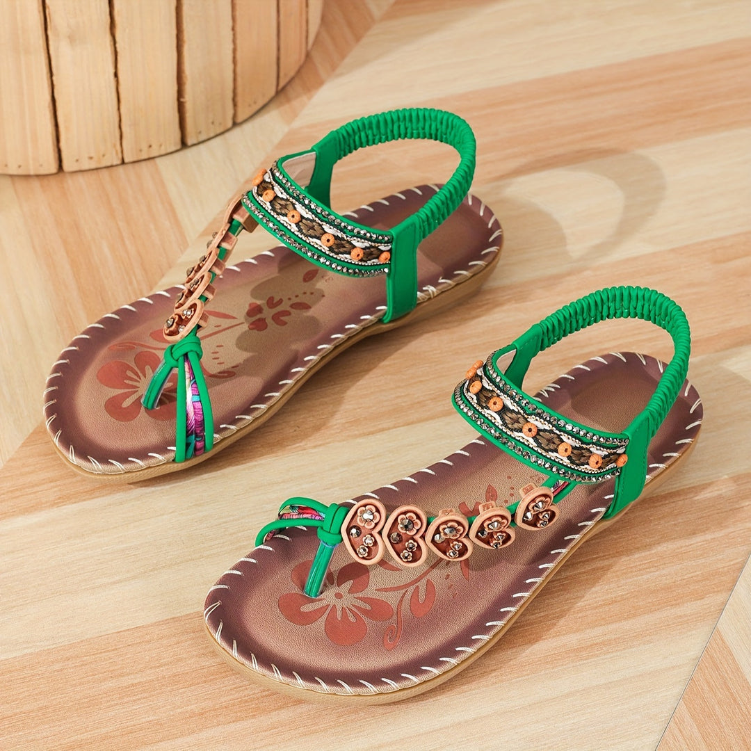 Sandalia plana boho con cuentas para mujer