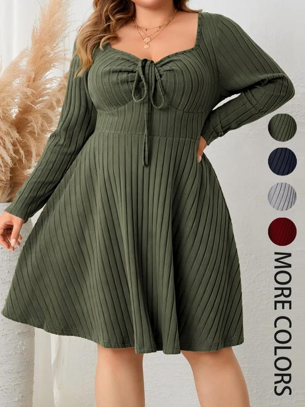 KATE™ - Plus Size A-Line Dress with Ribbed Sweetheart Neck for Autumn