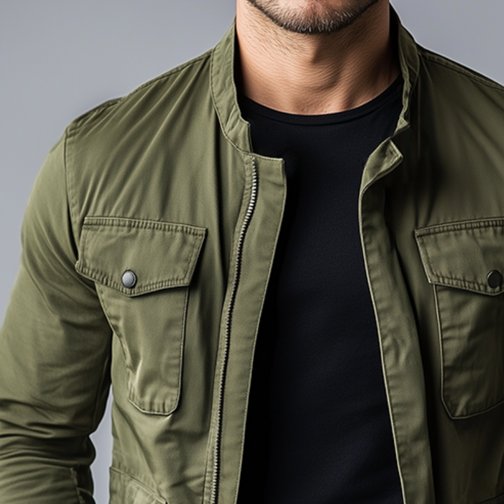 Men's Vintage Casual Cotton Zipper Jacket with Stand Collar - Model MTA2645L3TO
