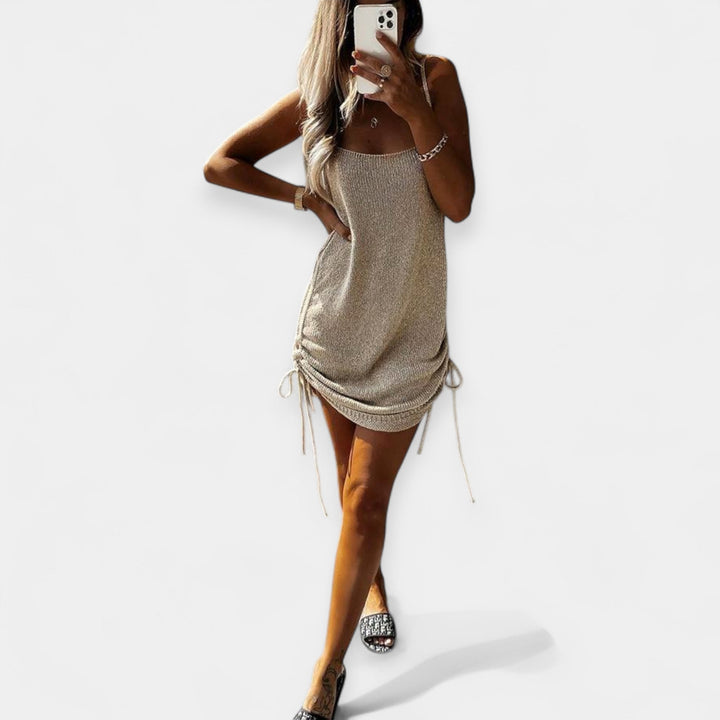 Bow-Embellished Sleeveless Knit Dress