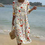 Cristina - Vestido Maxi de Cuello Redondo con Estampado Floral