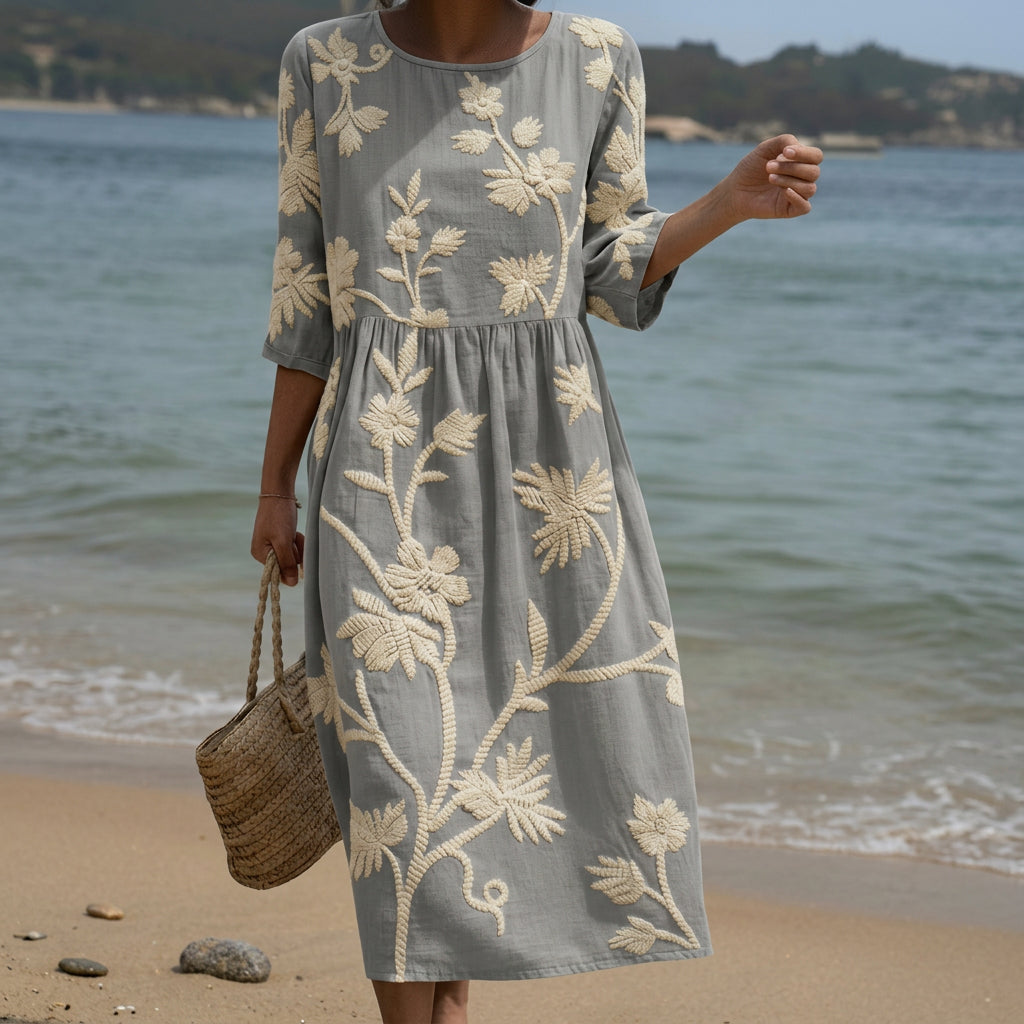 Ana - Vestido Midi con Estampado de Plantas y Flores