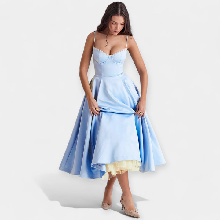 Vestido Midi Elegante de Tul con Bolsillos Ocultos