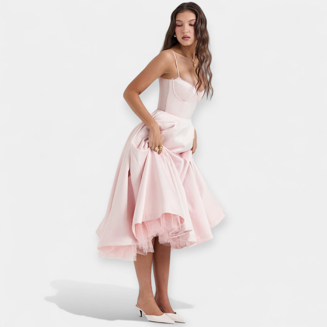 Vestido Midi Elegante de Tul con Bolsillos Ocultos