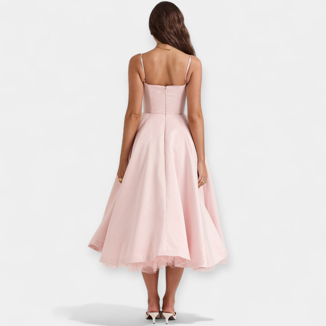 Vestido Midi Elegante de Tul con Bolsillos Ocultos