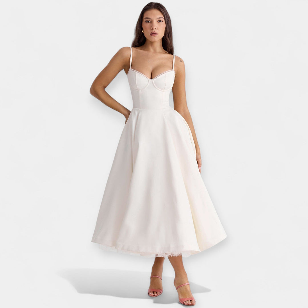 Vestido Midi Elegante de Tul con Bolsillos Ocultos