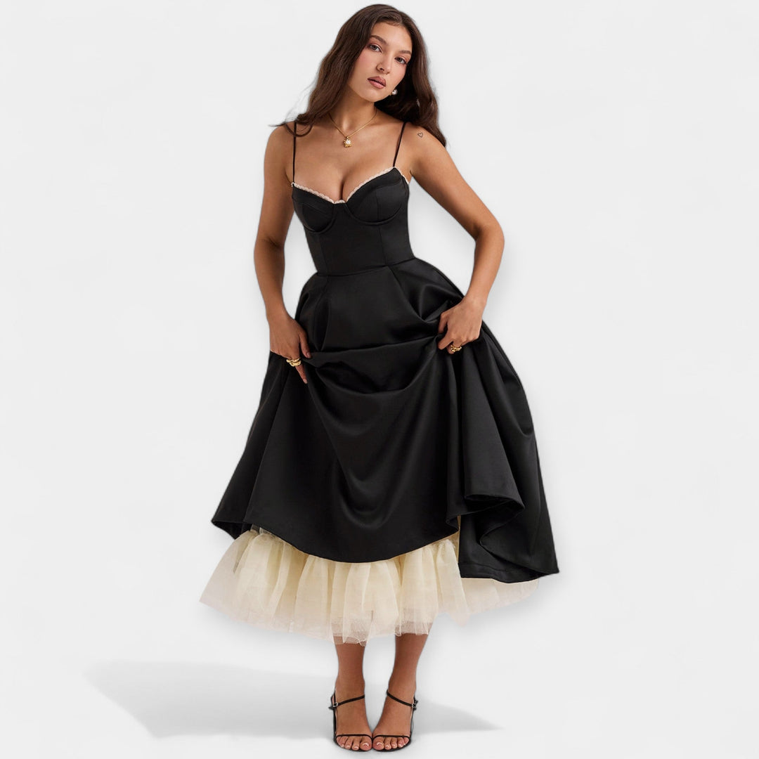 Vestido Midi Elegante de Tul con Bolsillos Ocultos