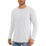 Camiseta deportiva de manga larga y cuello redondo de color liso para hombre, de secado rápido.