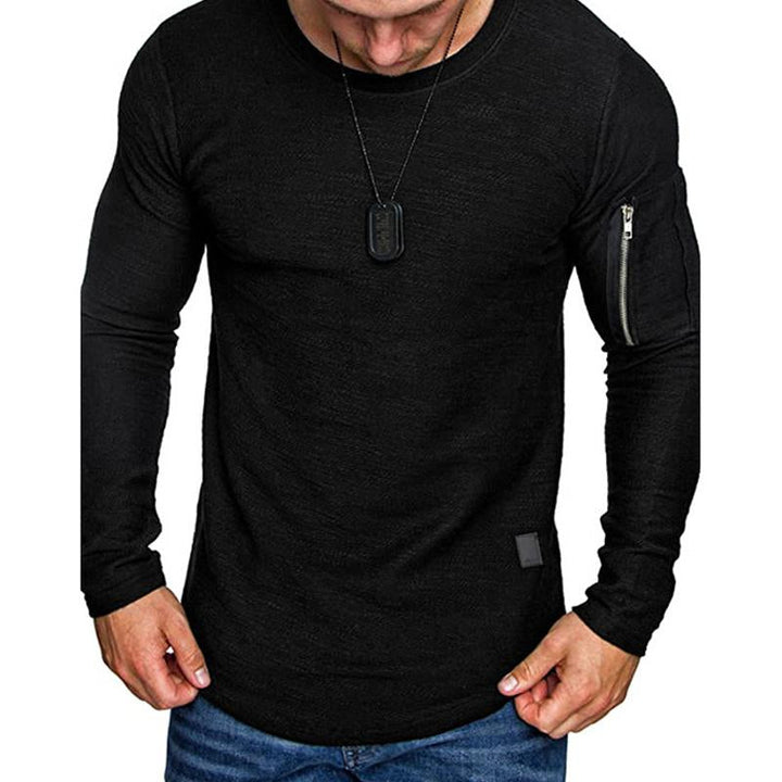 Men's Long Sleeve Crew Neck T-Shirt with Zip Pocket - Style 56507368X