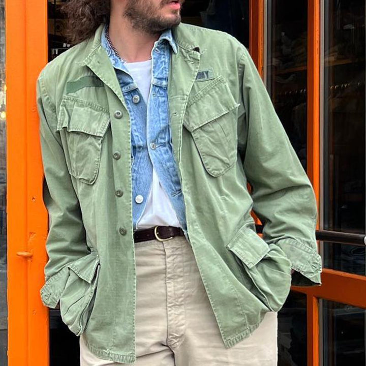 Men's Vintage Washed Multi-Pocket Cargo Jacket - Style 32508194X