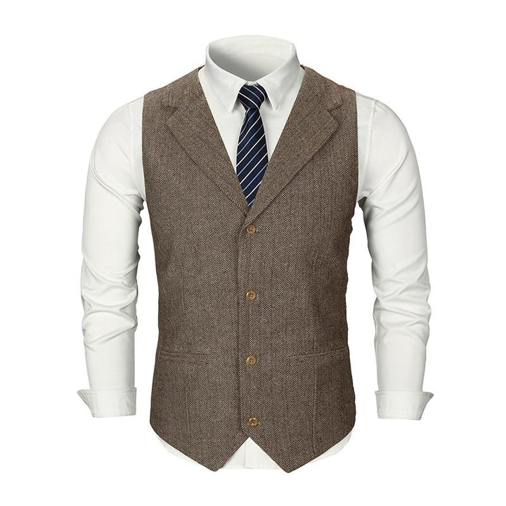 Men's Slim Fit Vintage Lapel Single Breasted Suit Vest - Style 38261597M