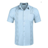 Camisa de lino de manga corta bordada para hombre