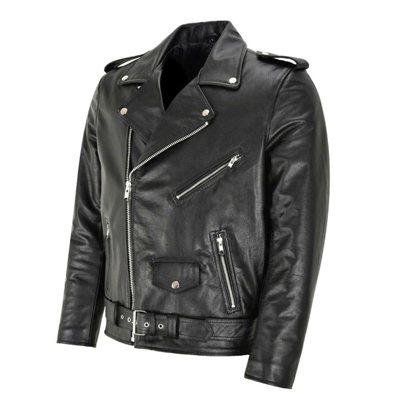 Men's Casual Solid Color Leather Motorcycle Jacket - Style 70049771X