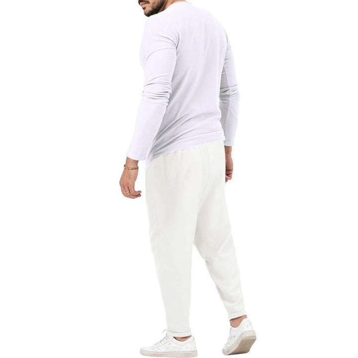 Conjunto informal de camiseta Henley de manga larga y pantalón para hombre.