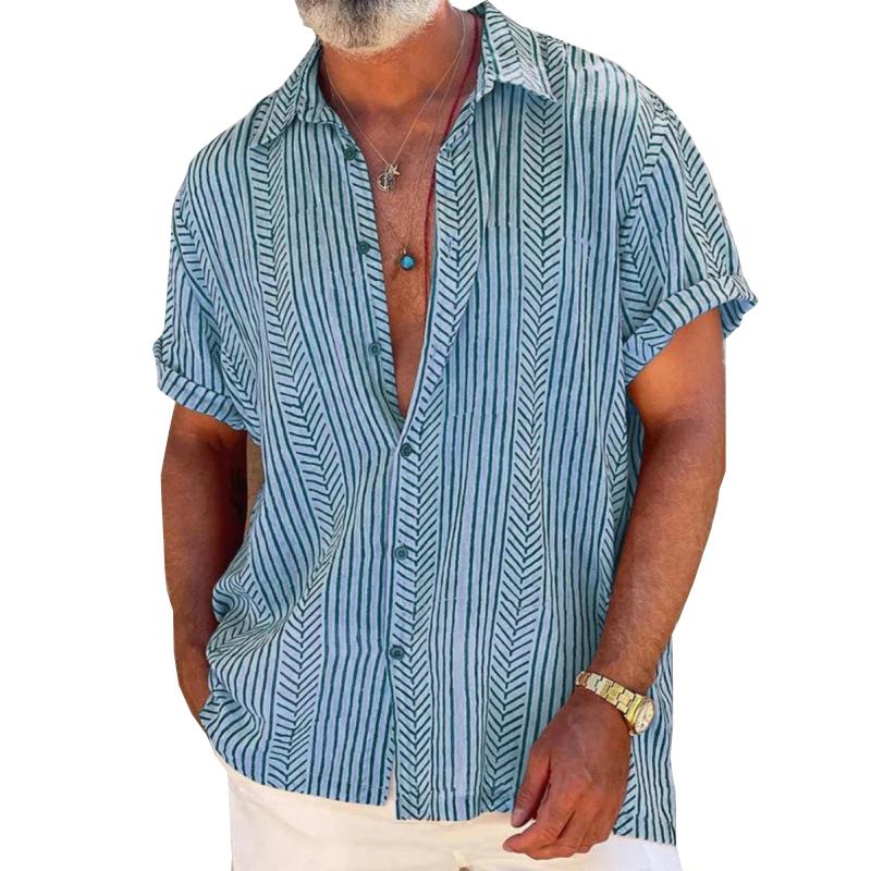 Men's Retro Striped Short Sleeve Vacation Shirt 81204897X