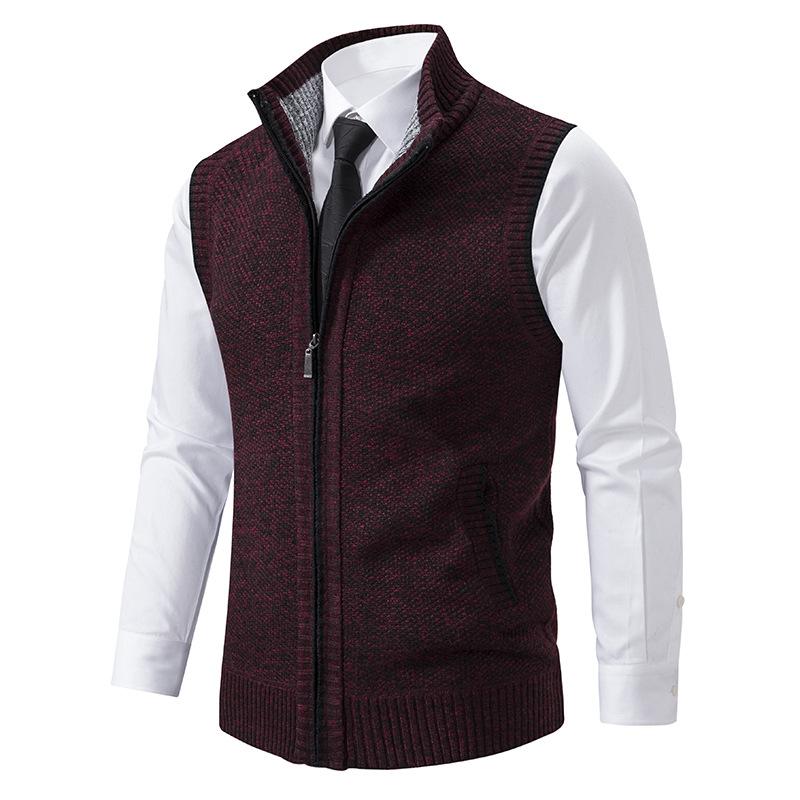 Men's Sleeveless Knitted Fleece Vest with Stand Collar (Shirt Not Included) 07402474X