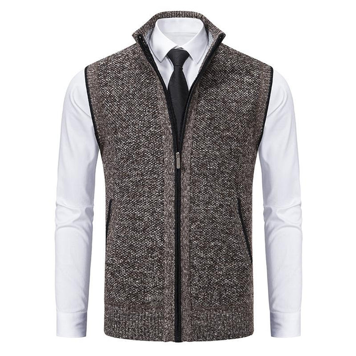 Men's Sleeveless Knitted Fleece Vest with Stand Collar (Shirt Not Included) 07402474X
