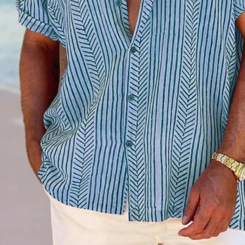 Men's Retro Striped Short Sleeve Vacation Shirt 81204897X
