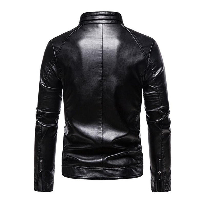 Men's Retro Stand Collar Casual Leather Motorcycle Jacket 75420273X