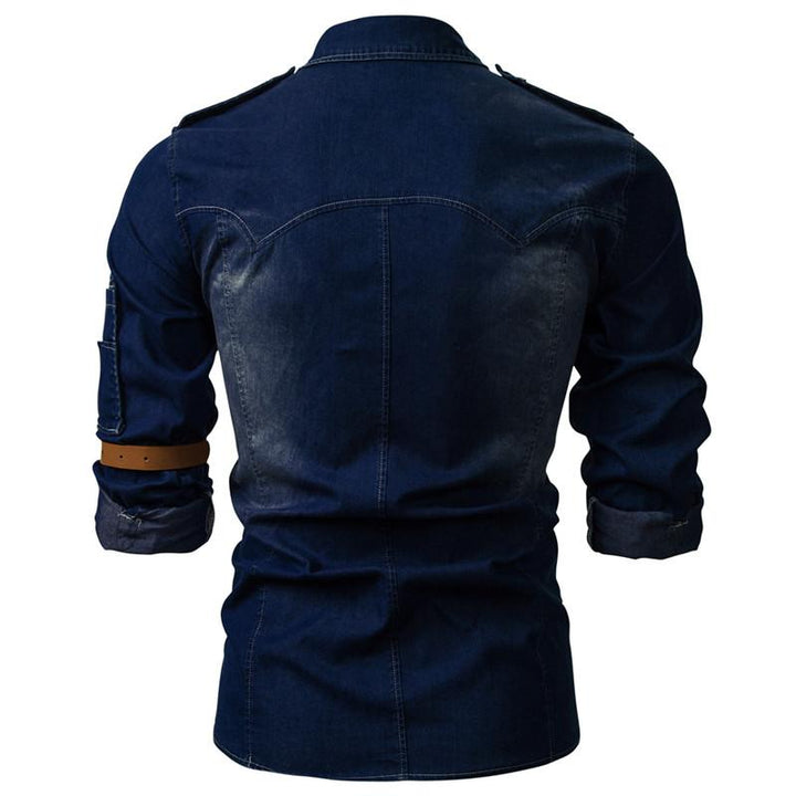 Men's Long Sleeve Washed Denim Shirt - Style 38818803X