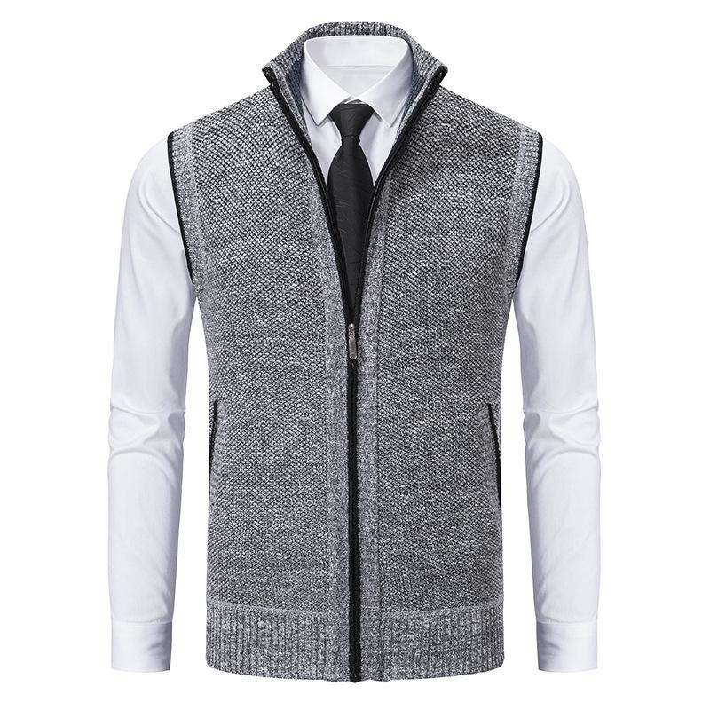Men's Sleeveless Knitted Fleece Vest with Stand Collar (Shirt Not Included) 07402474X