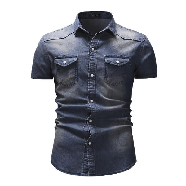 Men's Retro Denim Short Sleeve Shirt - Style 47012502X