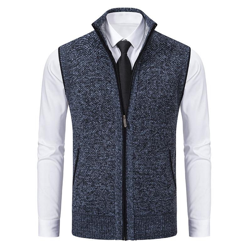 Men's Sleeveless Knitted Fleece Vest with Stand Collar (Shirt Not Included) 07402474X