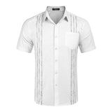 Camisa de lino de manga corta bordada para hombre
