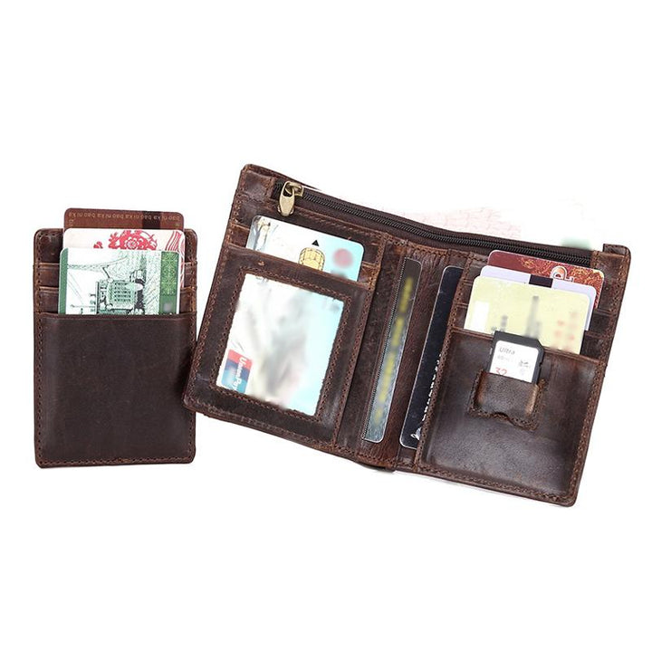 Men's Vintage Leather Wallet with Large Capacity for SIM Cards - Model 98597500Y