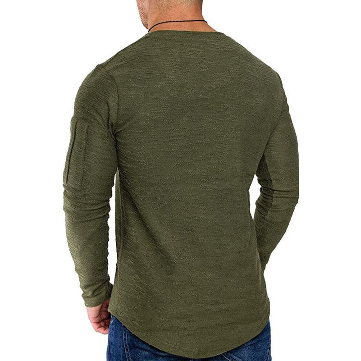 Men's Long Sleeve Crew Neck T-Shirt with Zip Pocket - Style 56507368X