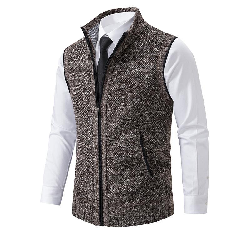 Men's Sleeveless Knitted Fleece Vest with Stand Collar (Shirt Not Included) 07402474X