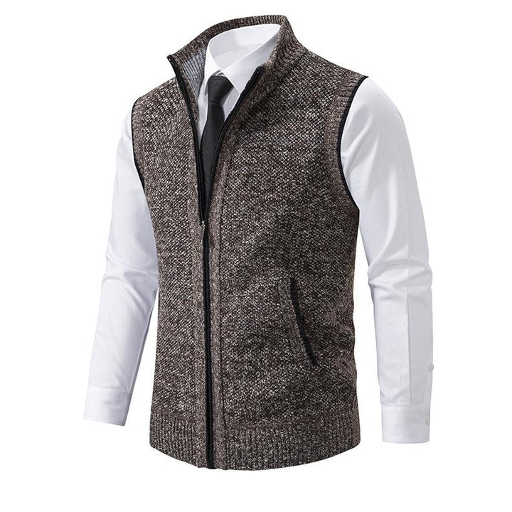 Men's Sleeveless Knitted Fleece Vest with Stand Collar (Shirt Not Included) 07402474X