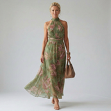 Dolores | Vestido Midi con Cuello Halter Fruncido