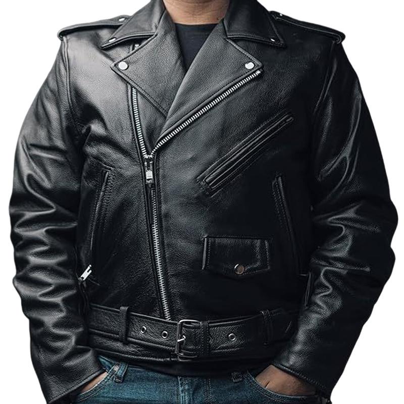 Men's Casual Solid Color Leather Motorcycle Jacket - Style 70049771X