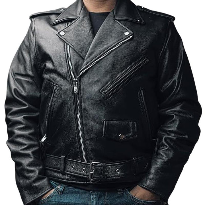 Men's Casual Solid Color Leather Motorcycle Jacket - Style 70049771X