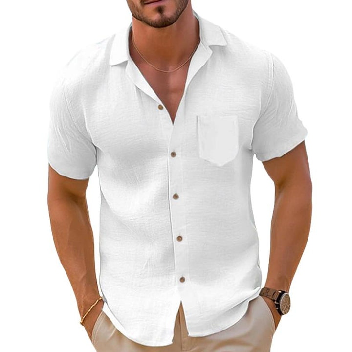 Men's Vintage Casual Loose-Fit Short Sleeve Linen Shirt - Style 64828444X