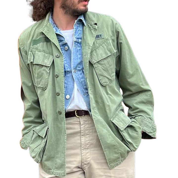 Men's Vintage Washed Multi-Pocket Cargo Jacket - Style 32508194X