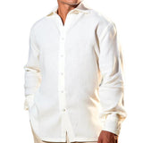 Camisa de manga larga de color liso con solapa para hombre