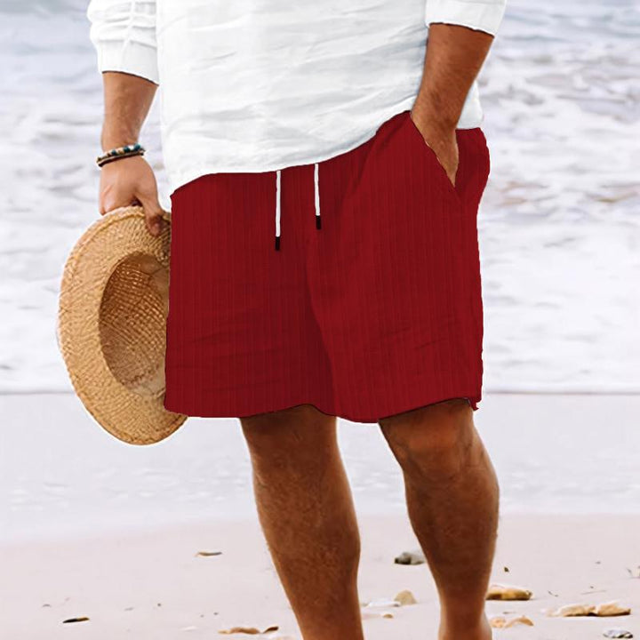 Men's Striped Cotton Blend Beach Shorts with Drawstring - Style 98769744Y